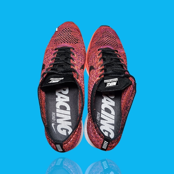 Nike Mens Flyknit Racer Running Shoe Sz 11 Acai Berry/Pink/Orange 526628-008 GUC - Picture 9 of 12